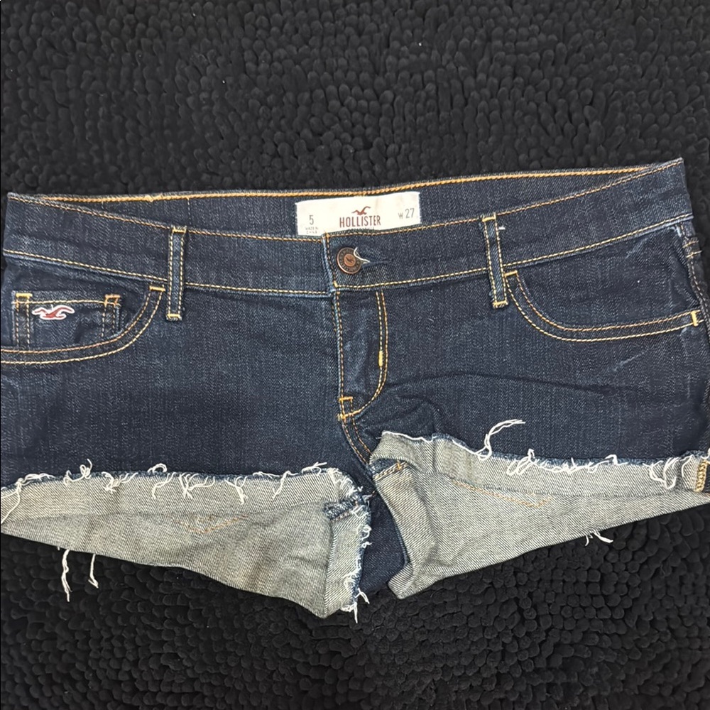 Hollister Blue Jean Shorts Distressed Raw Hem